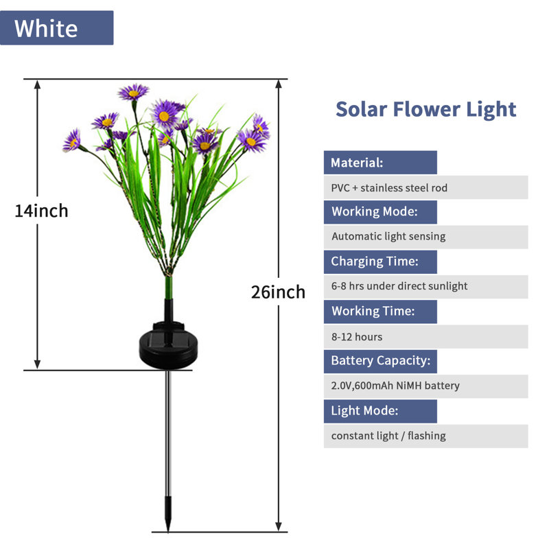 4 Color Solar Powered Flower Lights Pathway Lamp, Purple