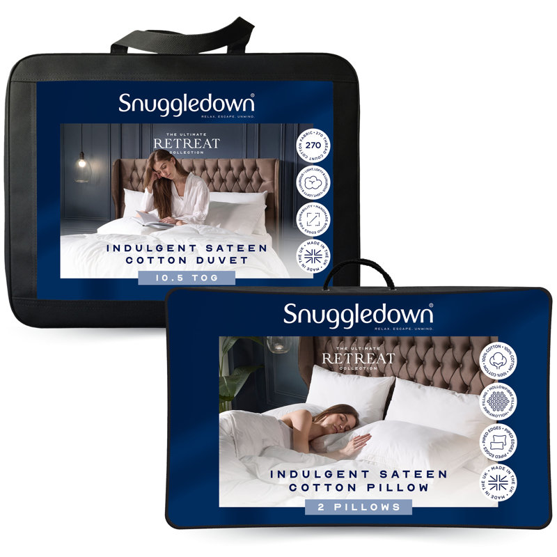 Retreat Snuggledown Indulgent Cotton 10.5 Tog All Year Round Duvet with 2 Pillows, Single