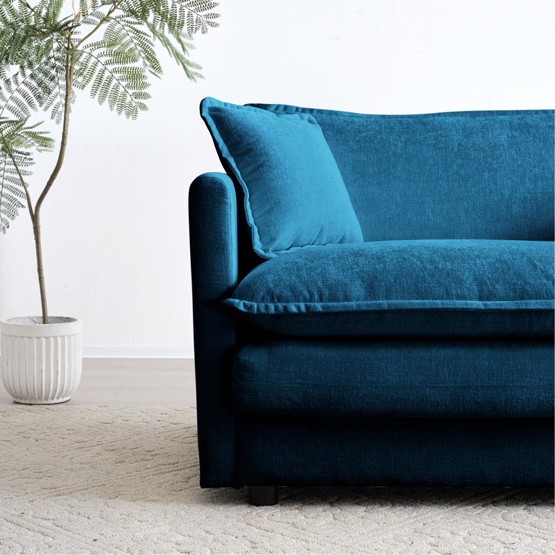 Ensemble de canapé 3 pièces avec coussins Florencio, Chenille bleu