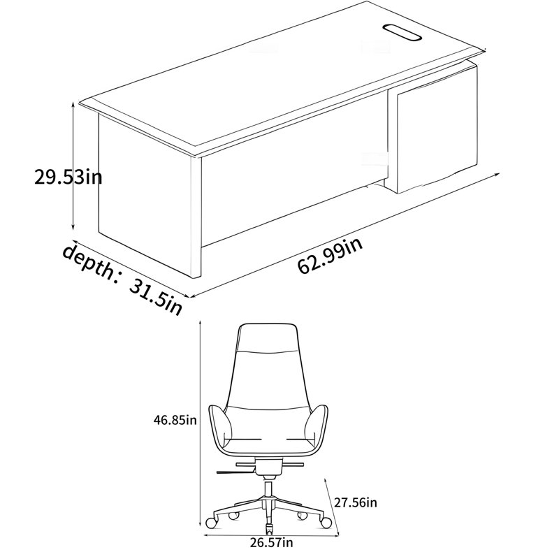 Light luxury modern desk, 29.53" H x 62.99" W x 31.5" D