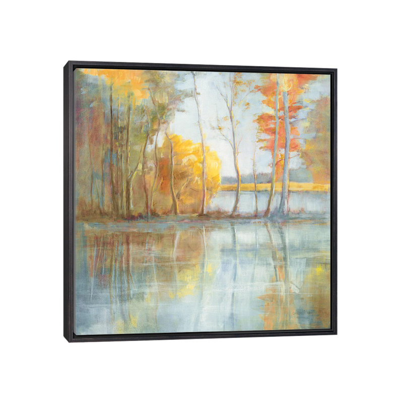 Reflet bord de lac par Danhui nai-impression, H 37 po x l 37 po x P 1,5 po, Toile avec cadre noir patiné, Pas de tapis