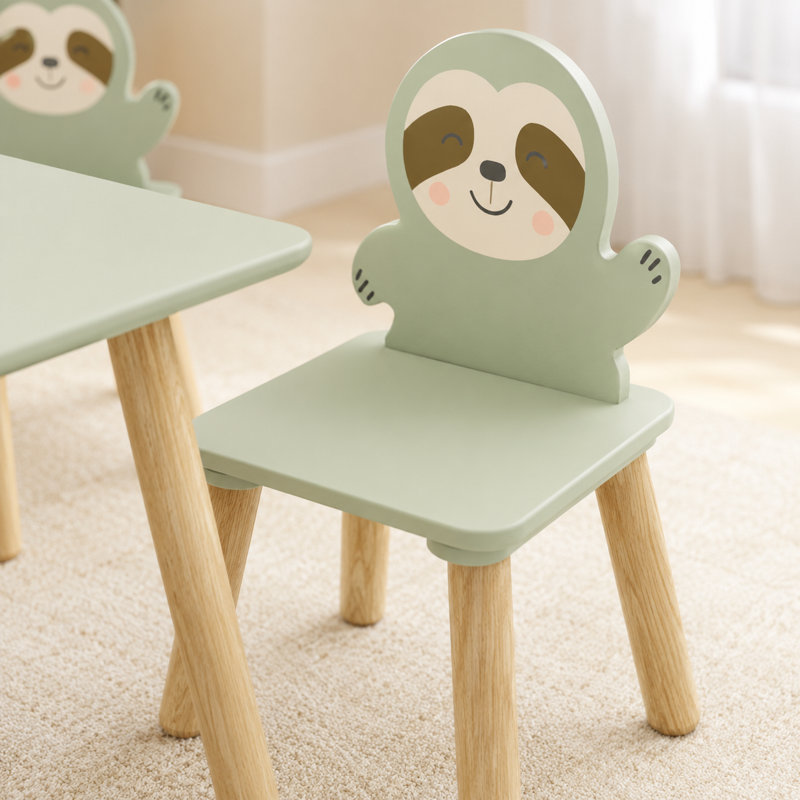 Ensemble de table et 2 chaises pour enfants à thème paresseux, table d'activité pour tout-petits en bois pour salle de classe, certifié CCP / CPSIA