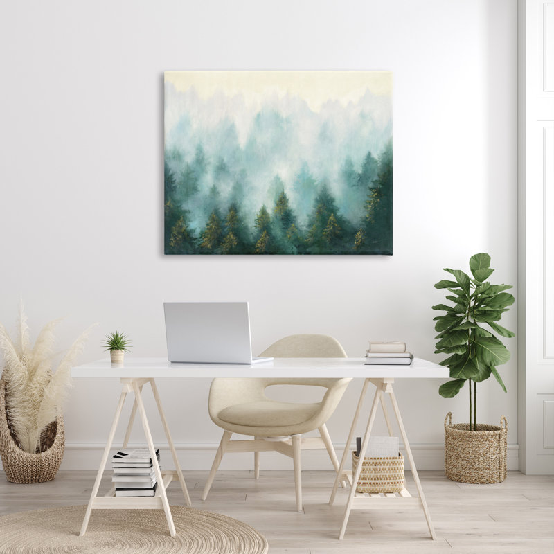 Paysage de pin abstrait avec brume par Julia Purinton - impression, H 36 po x l 48 po
