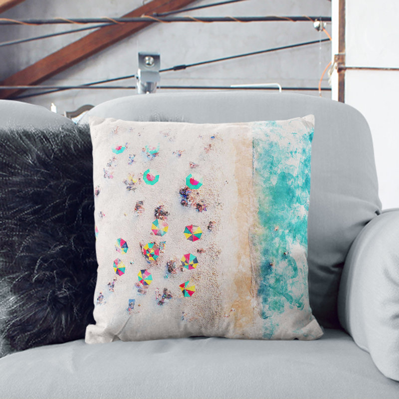 Miami Florida Beach Watercolour Cushion with Filling, 40cm H x 40cm W x 15cm D