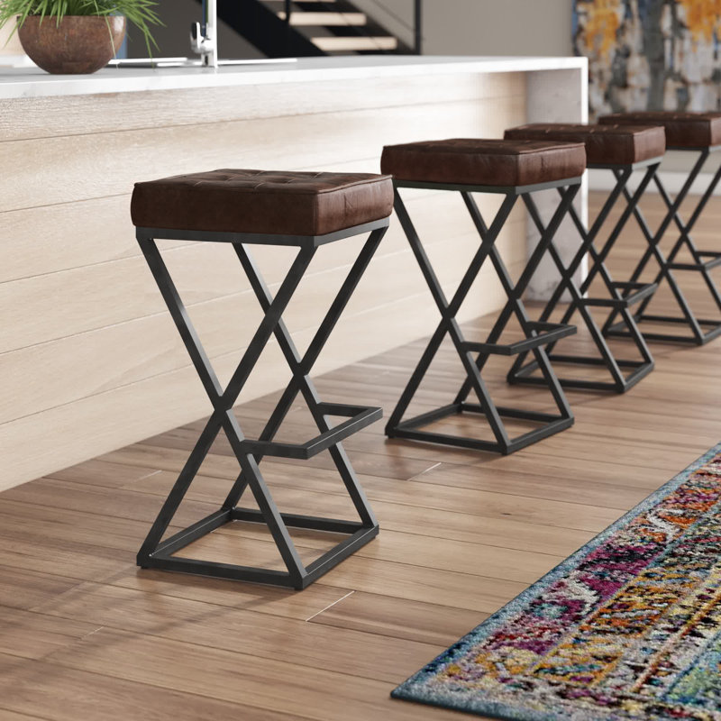 Judie Upholstered Counter Stool with Metal Frame, Dark Sienna Top Grain Leather