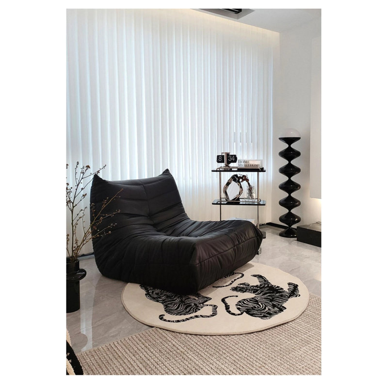 White Three Tiger Figured Woven Base Round Carpet, Round 2'8"