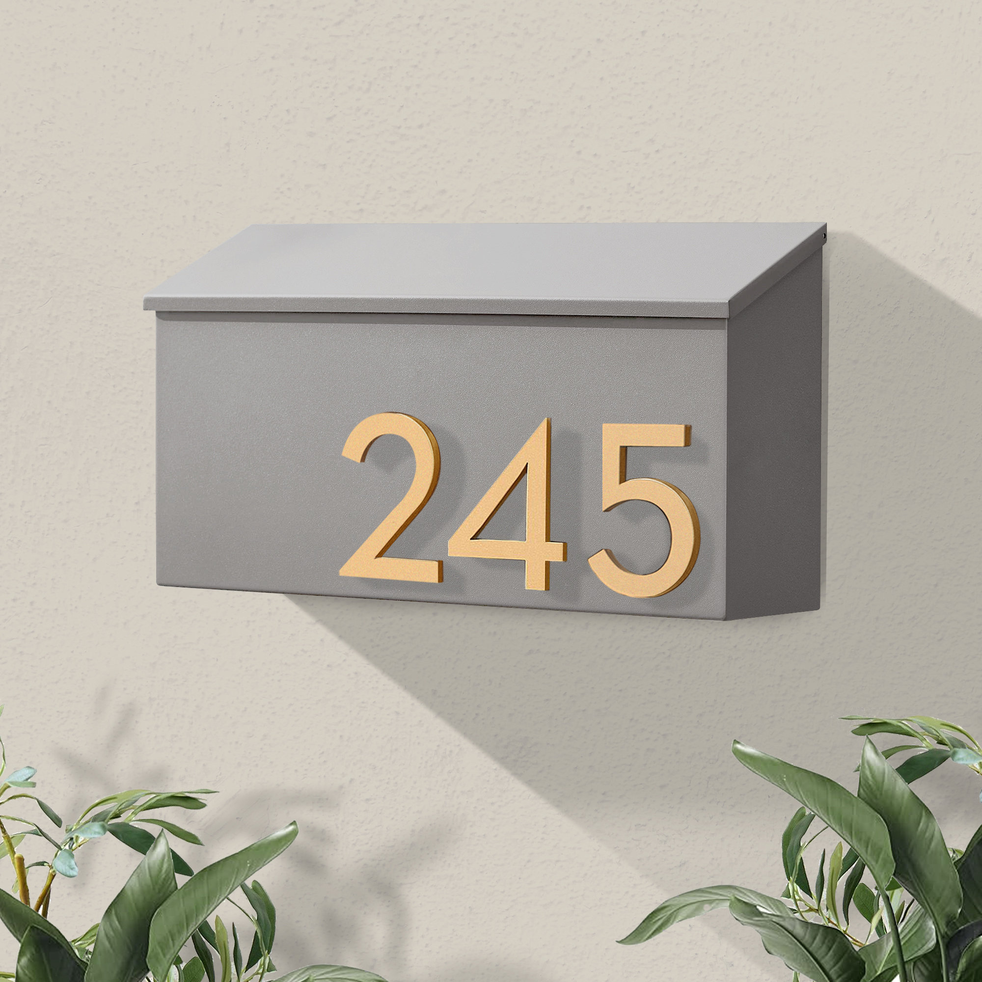 The OG Wall Mounted Steel Mailbox, Gray, Yes, Brass
