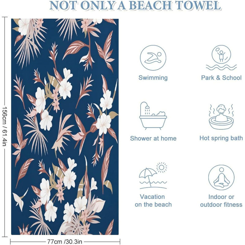 Floral Tropical Leaves Pattern Bath Towels Super Absorbent Soft Oversized Beach Towel for Bathroom Pool,Outdoor Camping,Beach,Travel 50" X 60"