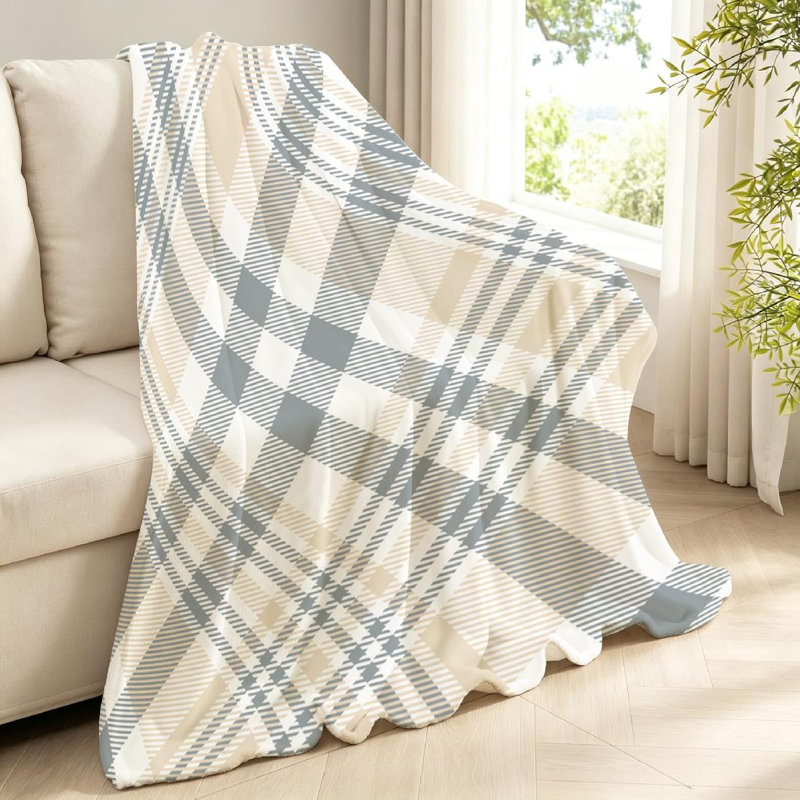 Jeté en molleton beige flanelle ultra doux, imprimé carreaux gris à carreaux sans couture, Throw 40" x 50"