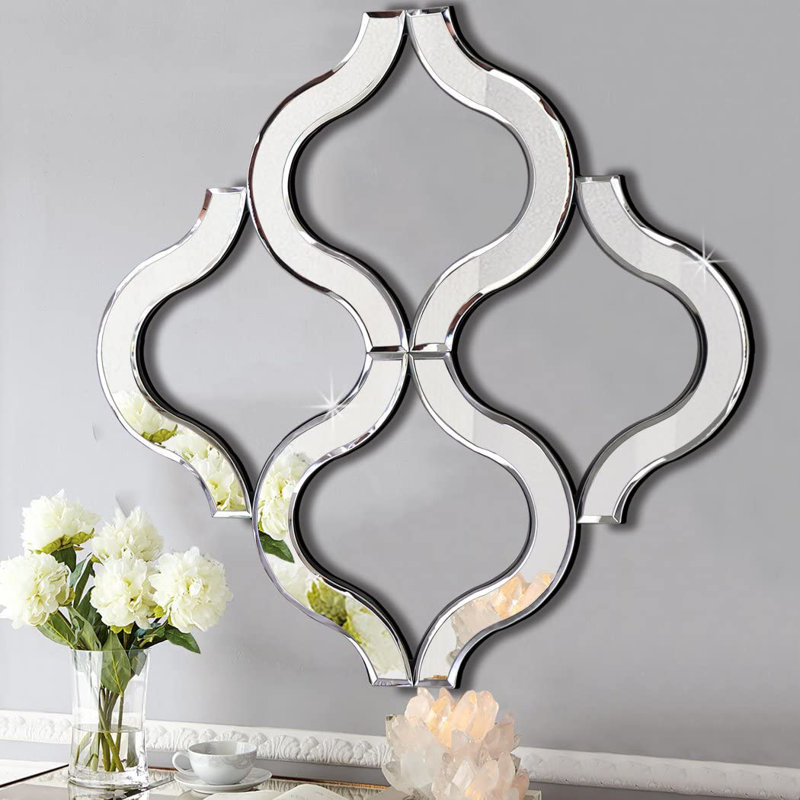 Arc-Shaped Decorative Wall Mirror Silver, Exquisite Bevelled Gorgeous Glam Accent Decor Mirror, Unique Modern Fashion Hand Craft Mirror Wall Decor