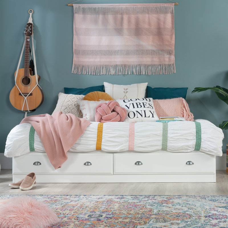 Lit plateforme avec rangement Shoal Creek, Blanc doux