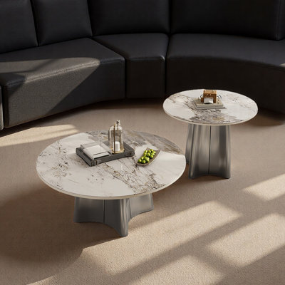 Italian-style round stone slab coffee table set