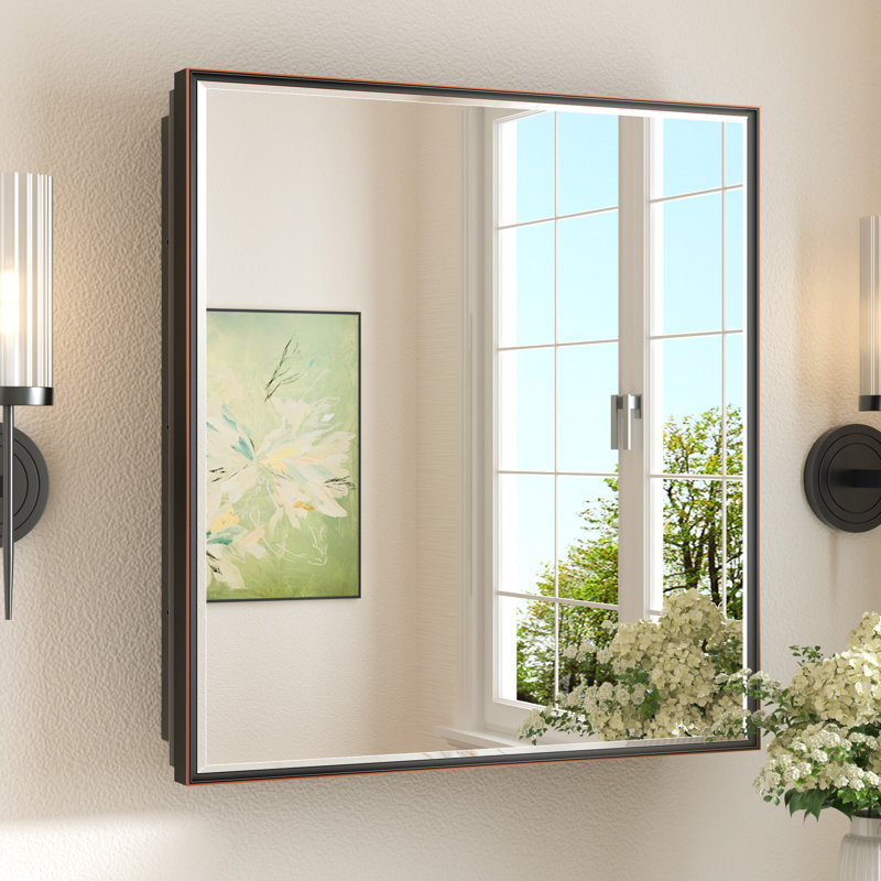 Armoire à pharmacie avec miroir et 3 tablettes Cyrille, H 26 po x l 24 po x P 5,2 po, Bronze huilé