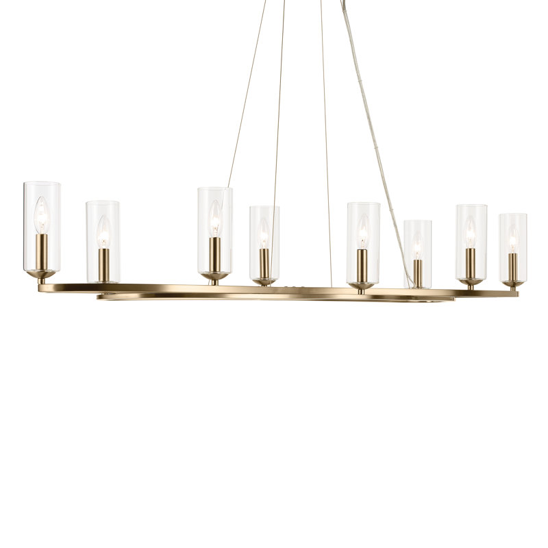 Lustre courbé moderne avec verre cylindrique transparent, H 8,75 po x l 16,25 po x P 52,5 po, Bronze, 8