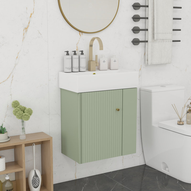 21.6" Floating Bathroom Vanity with Ceramic Basin, Green
