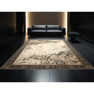 Tapis oriental doux et moelleux à motif oriental en ardoise - beige