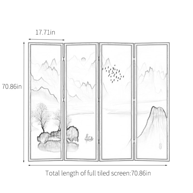 Neo-Chinese Ink Art Screen, 70.86" H x 70.86" W x 1.37" D