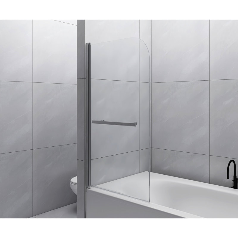 Shower Door For 31"X55" Bathtub, Tempered Glass Panel With 180 Degree Pivot, 304 Stainless Steel Handle, 0.24In Thick Clear Safe Glass, Easy Installation On Wall 31*55In Bathtub Screen Door, Panel,