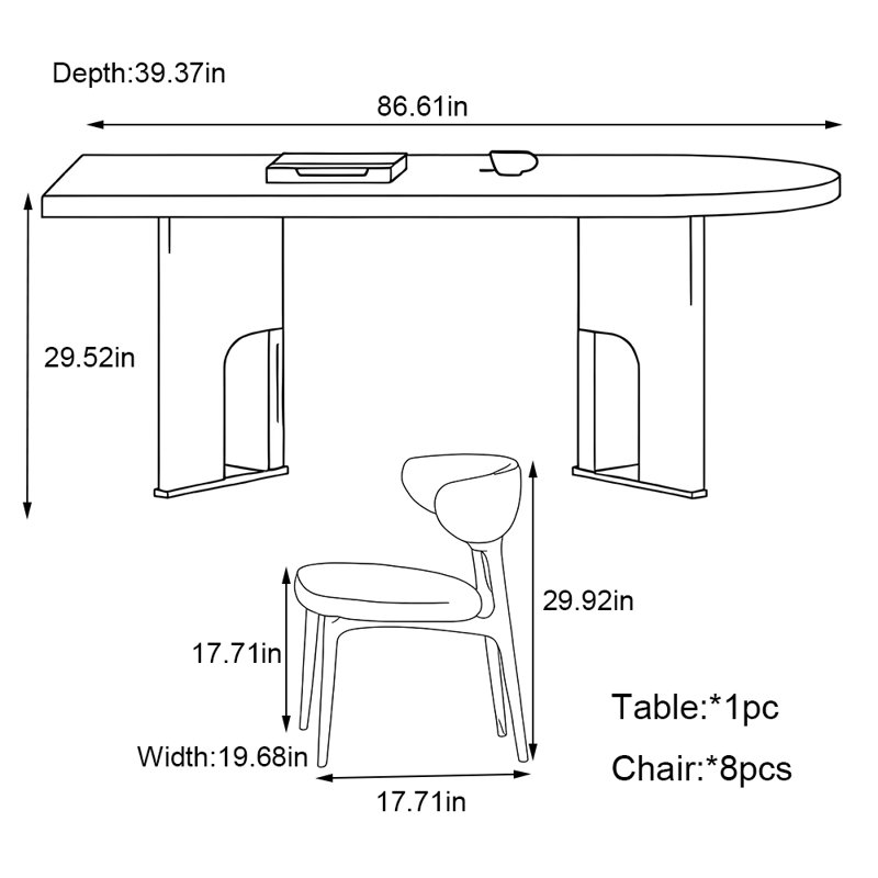 Jalbert, H 29,52 po x L 86,61 po x l 39,37 po, 5 Pieces: Table, 4 Chairs