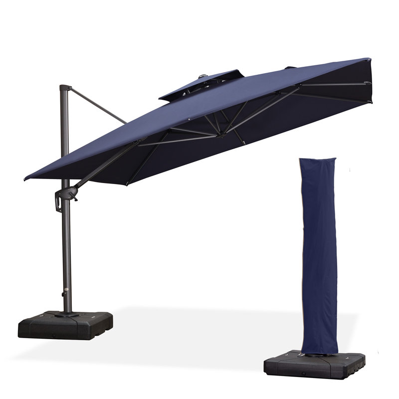 11' Square Cantilever  Umbrella with Base and Umbrella Cover with Zipper, Navy