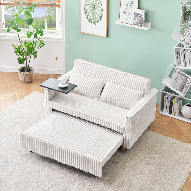 Canapé d'intérieur, causeuse rembourrée avec plateau mobile et ports USB, Beige