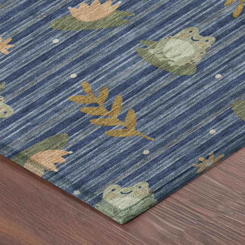 Tapis intérieur / extérieur lavable à la machine pour enfants ACN2795, Marine, 8 pi x 10 pi
