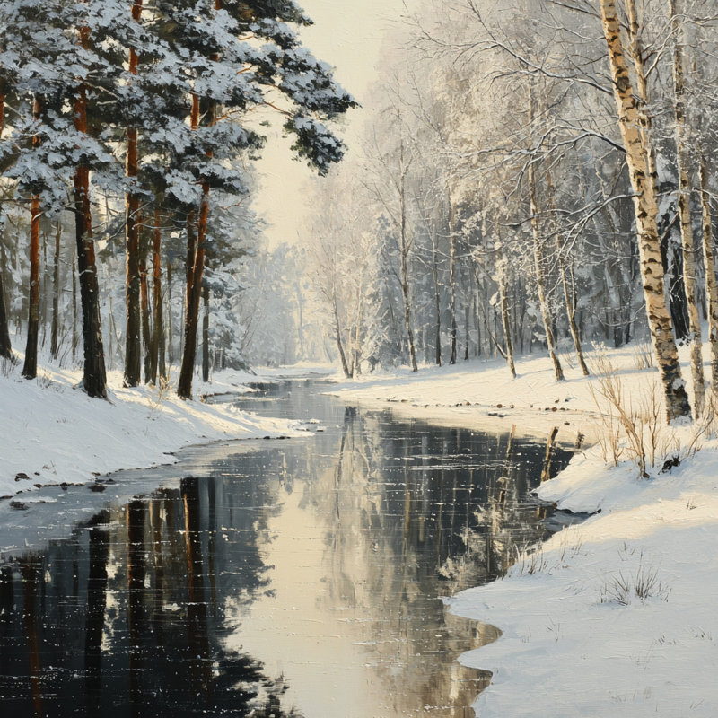 «Winter River Calm», art mural sur toile tendue, H 12 po x l 12 po