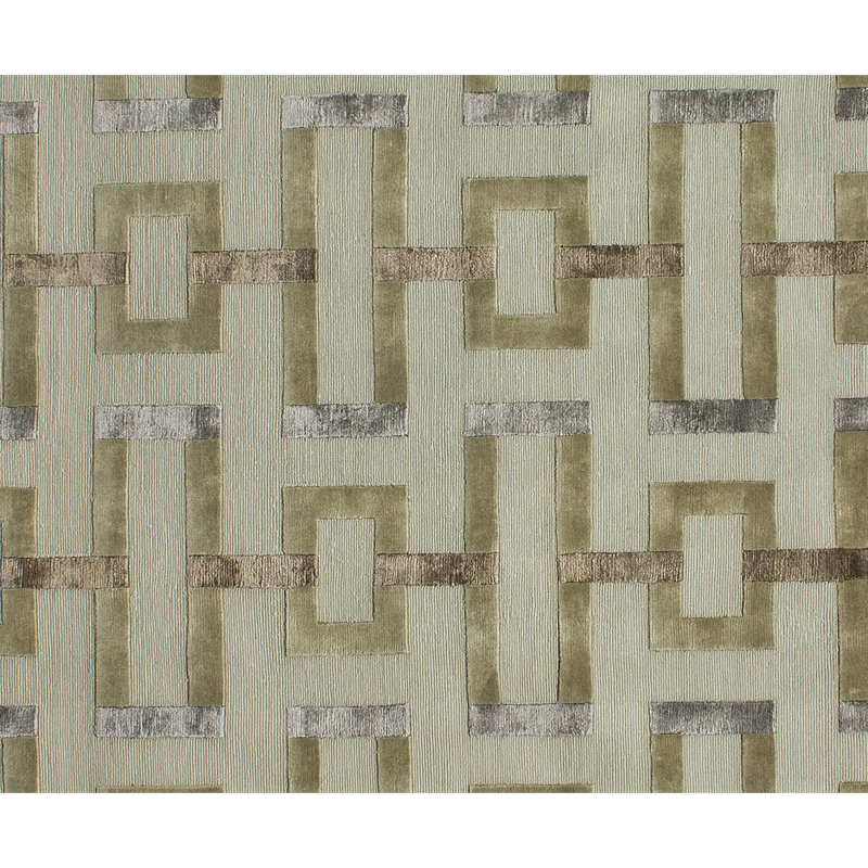 Tapis géométrique en laine / viscose à motif géométrique brun / gris / beige, Rectangle 9 pi x 12 pi