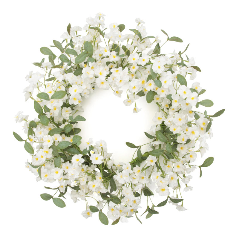 Mini couronne de fleurs sauvages 22 po, Blanc, jaune, vert