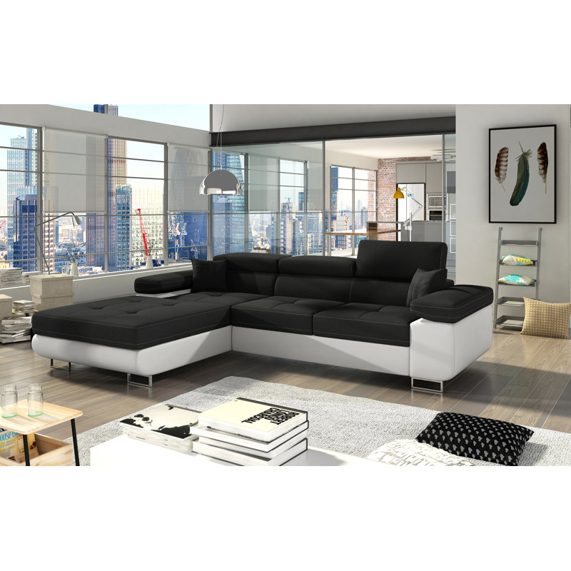 Sofa Bed, Left Hand Facing, Black/White
