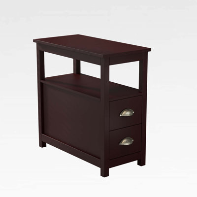 Table de chevet étroite en bois brun à deux tiroirs Henry-Williams