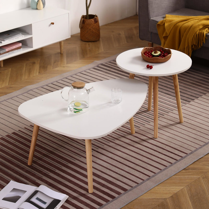 Table basse de style 950mm en forme d'œuf: élégante pour la maison, blanche et chêne 950 avec plateau ovale: