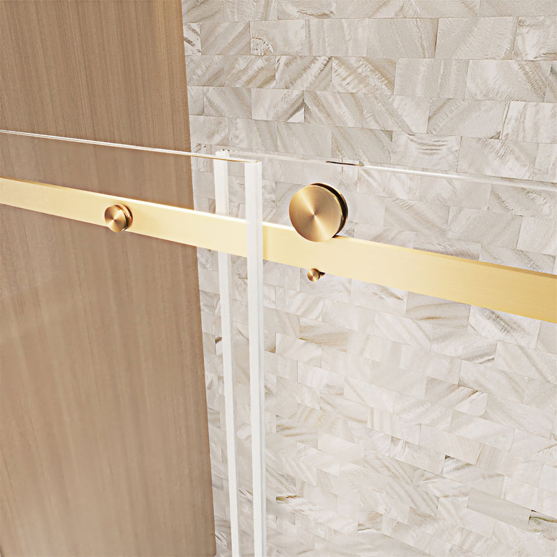 Frameless Single Sliding Shower Door, Brushed Gold