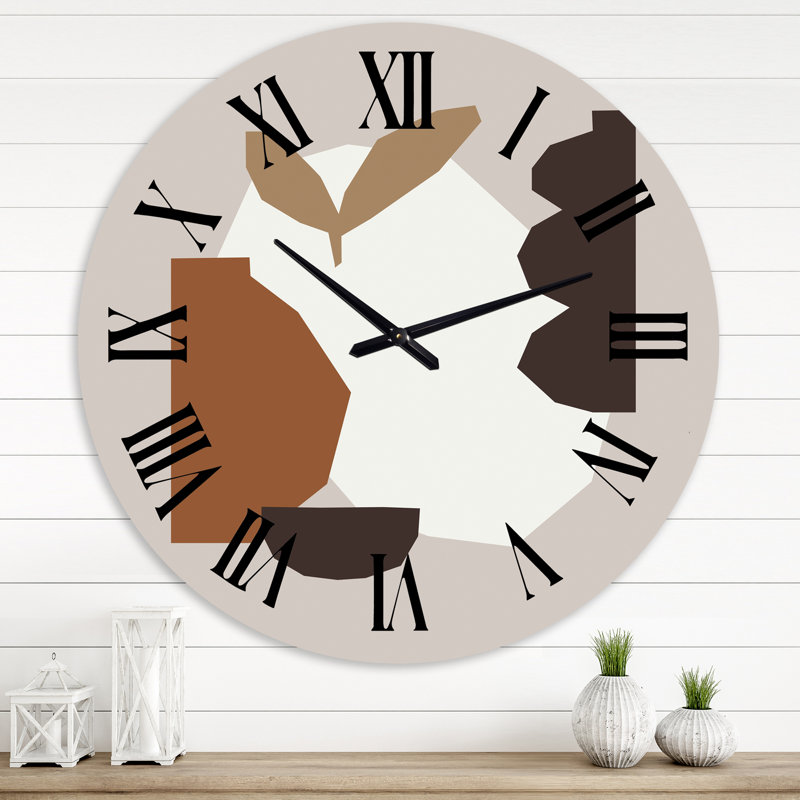 Minimal élémentaire organique et compostions géométriques dans des tons naturels I - horloge murale moderne, Surdimensionné