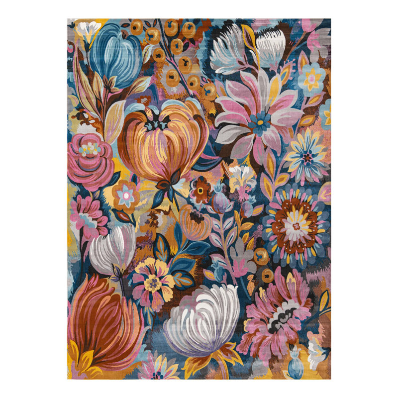 Tapis bleu / orange / rose Clydine, Rectangle 9 pi x 12 pi