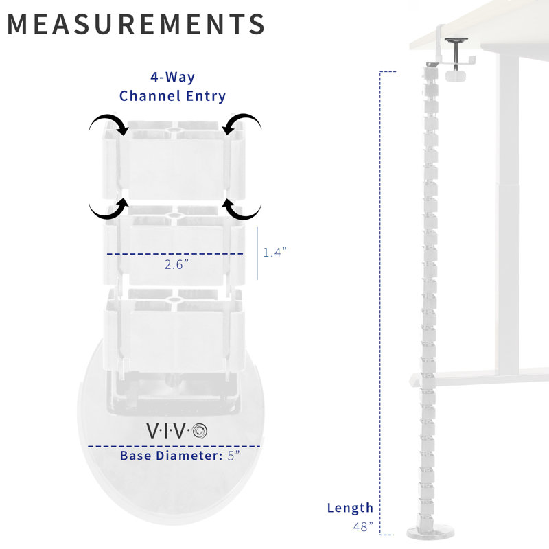 Ensemble de gestion de câbles à pince pour bureau vertébré, Blanc