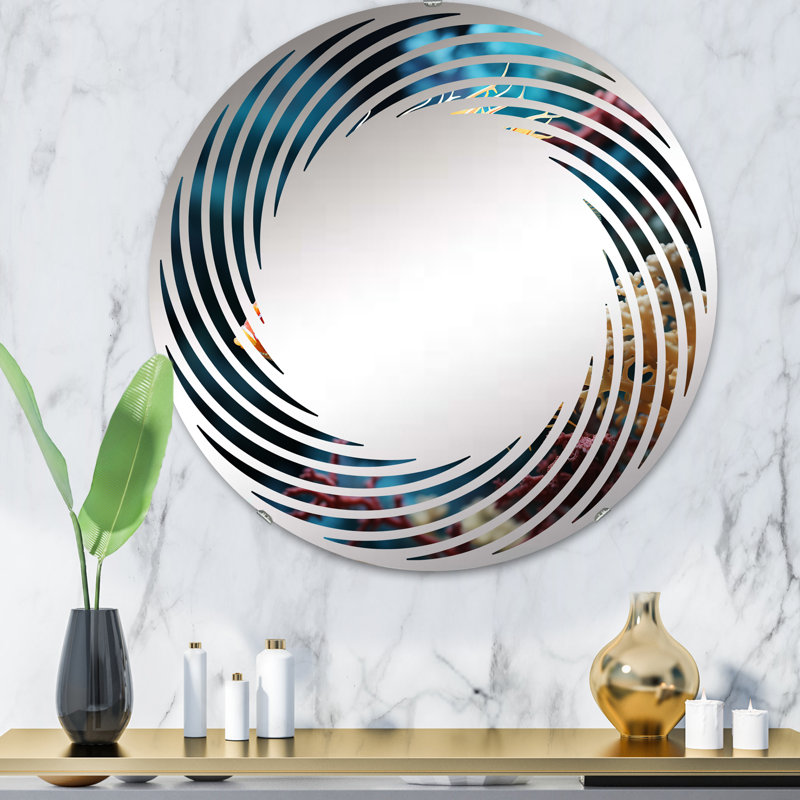 Magnifique miroir papillon en spirale papillon bleu et orange MIR108863 C, 31,4 po x 31,4 po
