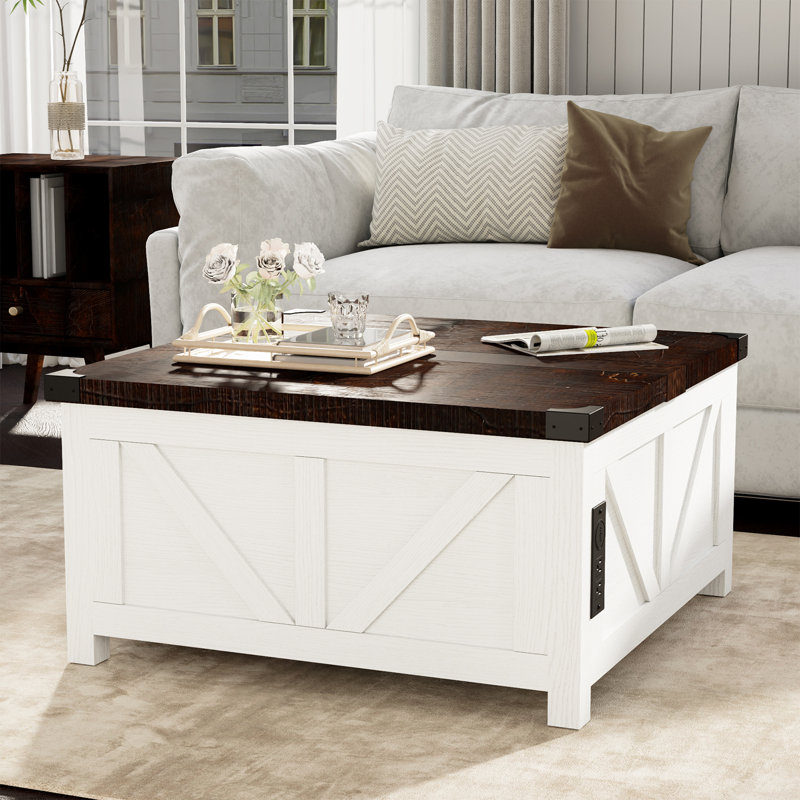 Vardell Single Coffee Table, Brown/White, 18.5" H x 35.6" W x 35.6" D