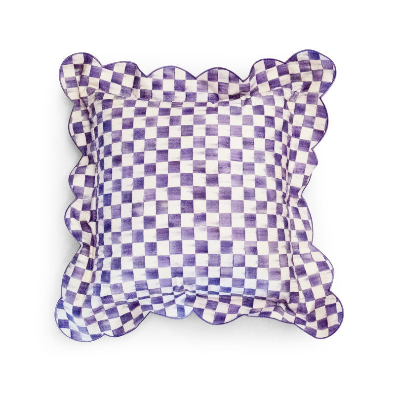 Violet Check Reversible Scalloped Pillow, Square 20"