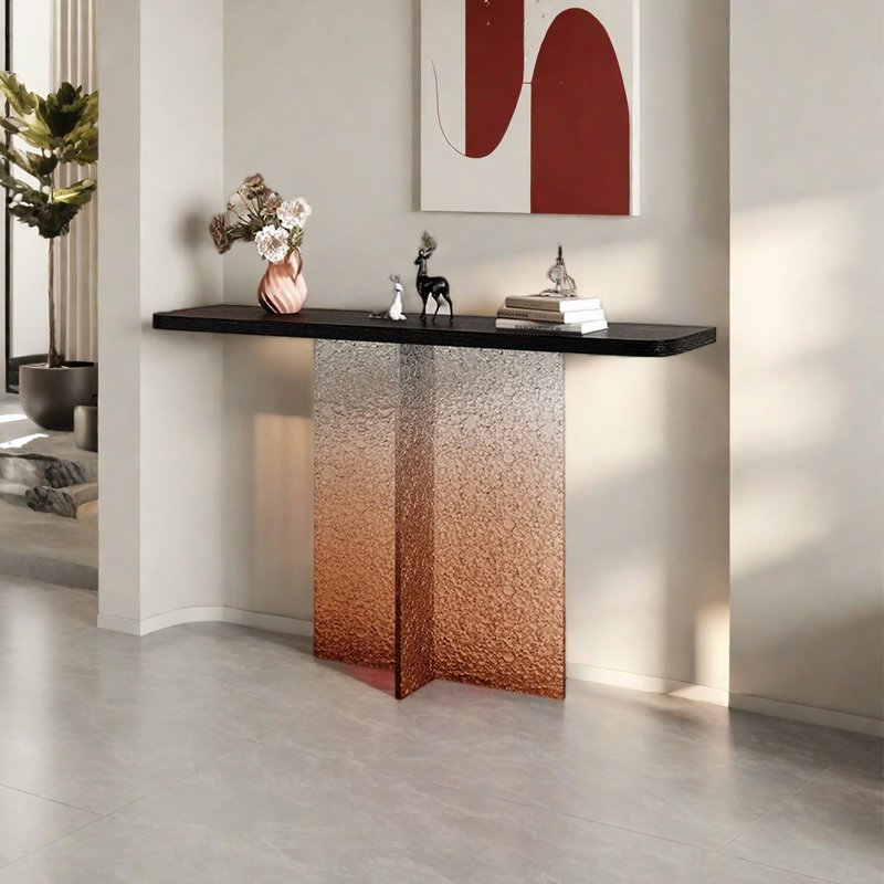 Console moderne et moderne en acrylique, H 29,53 po x l 39,37 po x P 11,81 po, Transparent / orange