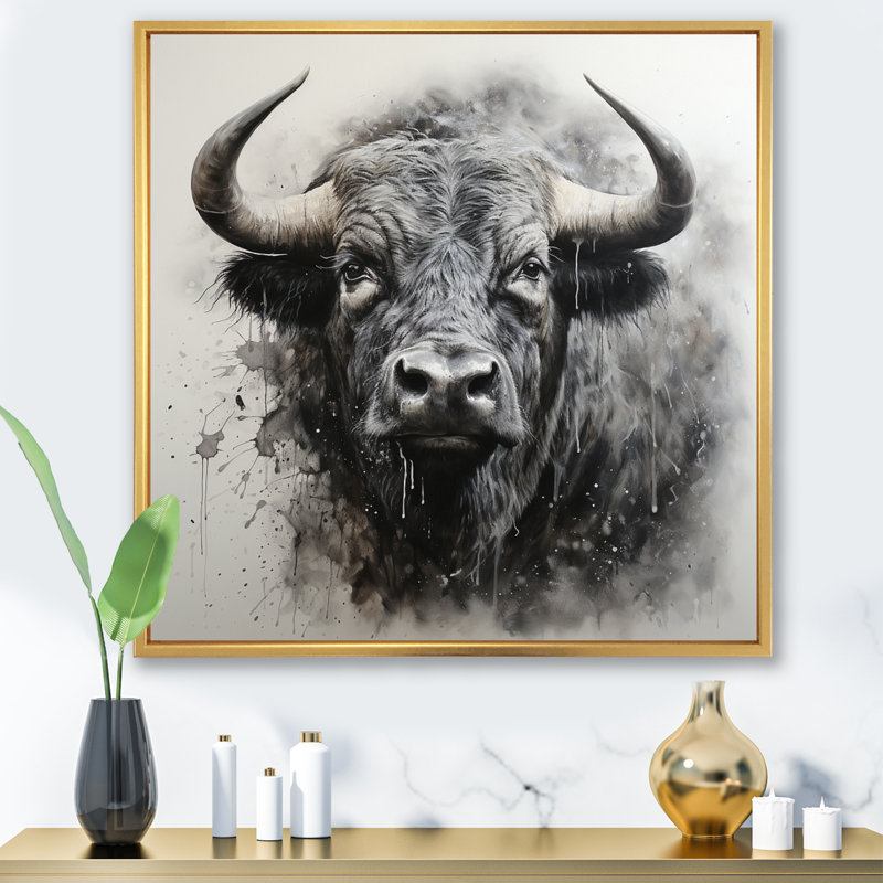 Buffalo gris murmure de la sagesse, Cadre flottant doré, H 36 po x l 36 po x P 1,5 po