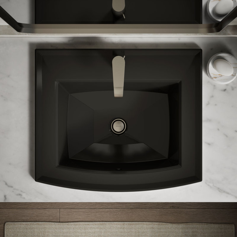 Archer® Vitreous China Rectangular Drop-In Bathroom Sink with Overflow, Black, Single Hole 