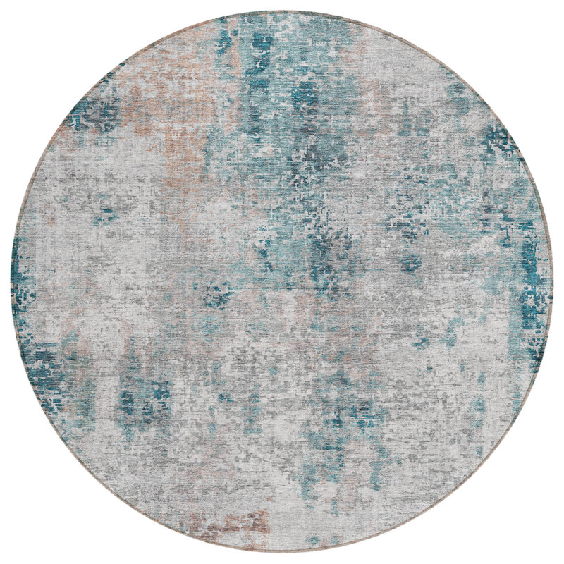 Tapis extérieur rond lavable abstrait bleu sarcelle 8 pi 8 pi
