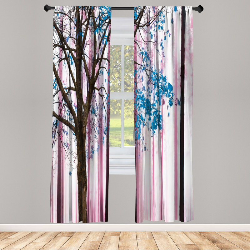 Microfiber Floral Semi-Sheer Rod Pocket Curtain Panels, 28" W x 63" L, Blue/Pink