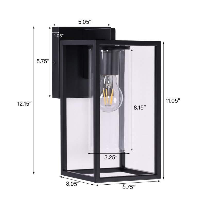 Lanterne murale d'extérieur Tiernan, Noir, noir, noir, noir, H 12,15 po x l 5,75 po x P 8,05