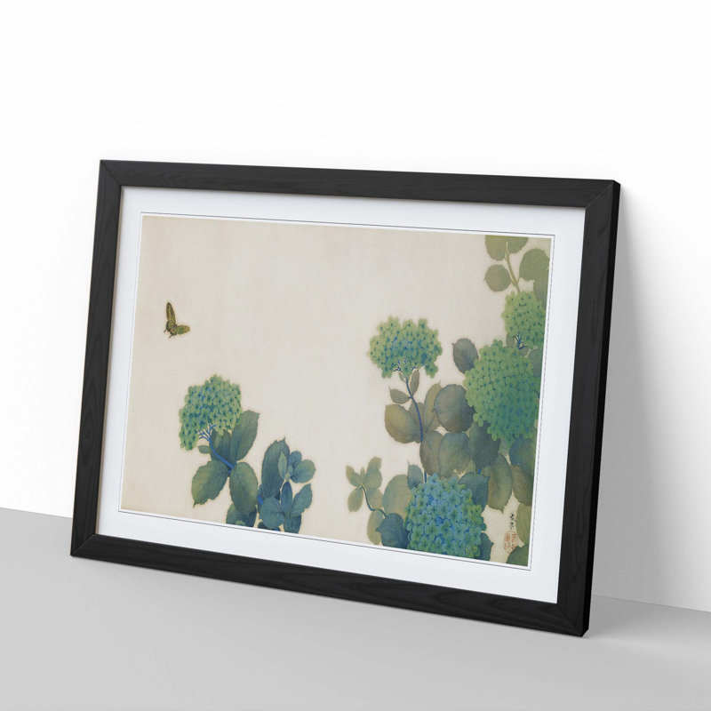Hydrangeas by Hishida Shunso - Framed Print, 48cm H x 65cm W x 2cm D, Black Framed