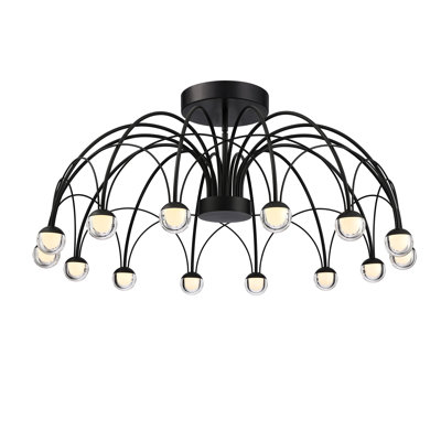 33.5"16-Light Black Sputnik Chandelier Light With Clear Acrylic Shades