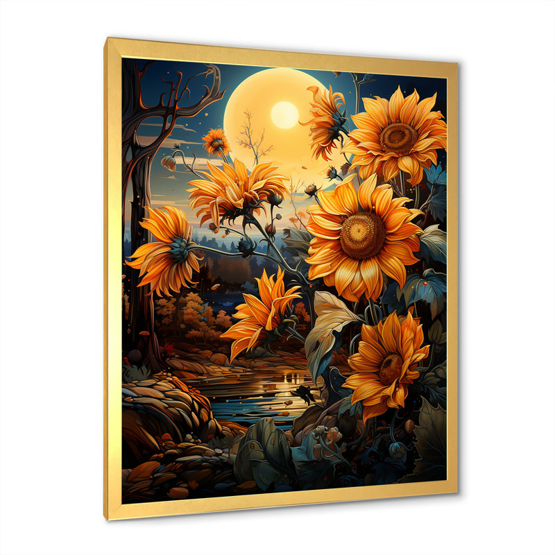 Tournesols enchantés I, H 20 po x l 12 po x P 1 po, Cadre photo doré simple
