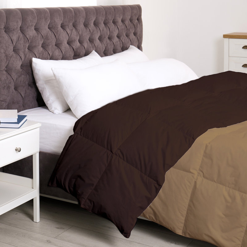 All Season Reversible Bamboo Comforter Down with Alternative Filling, Queen, Taupe/Chocolate