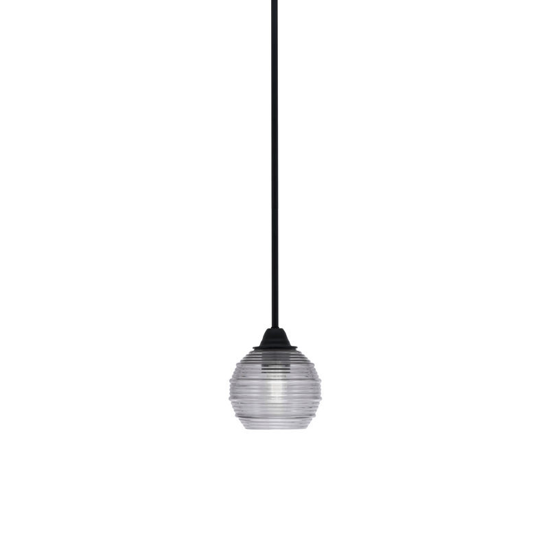 Luminaire suspendu Paramount avec fini noir mat et verre côtelé fumée de 6 po